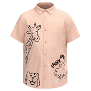 Blush Animal Print Short Sleeve Shirt for Boys | Kids Button-Up Cotton Shirt | Giraffe Graphic Casual Shirt | 1656