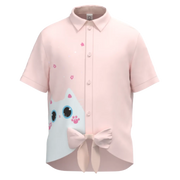 Pink Cotton Short Sleeve Shirt for Girls | Cute Cat Graphic Kids Shirt | Soft Summer Casual Shirt | 1664