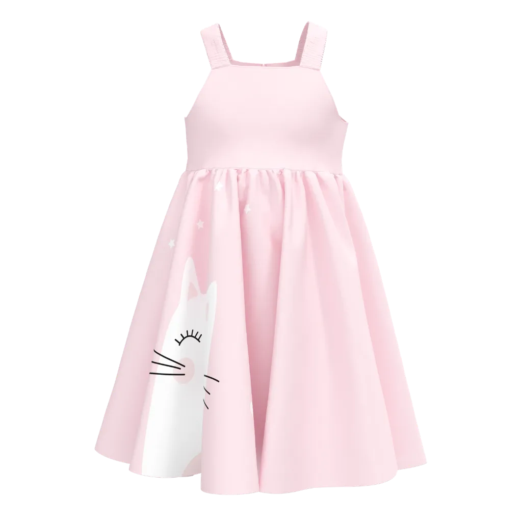 Pink Bunny Print Girls Woven Frock | Kids Party Dress | Cute Animal Design Girls Dress | 1667