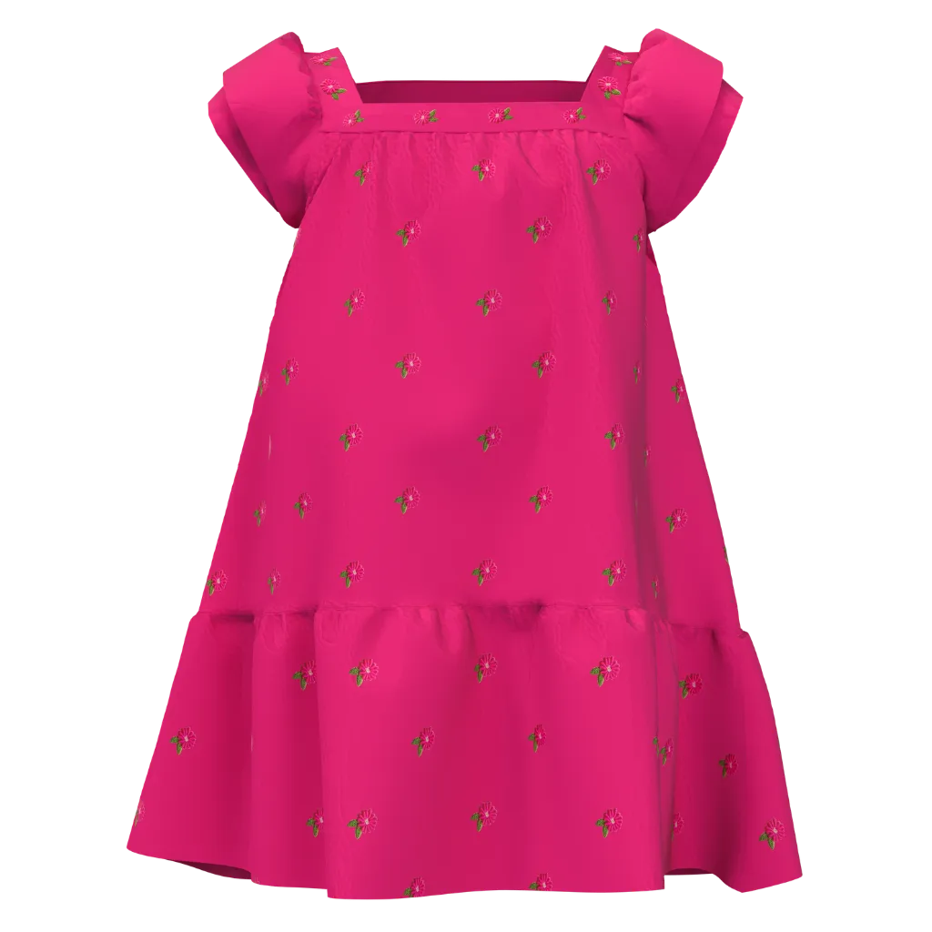 Dark Pink Cotton Girls Frock | Floral Embroidered Party Dress | Stylish Occasion Wear | 1819