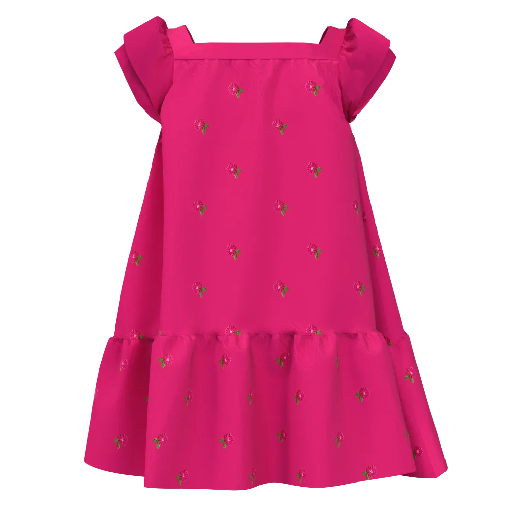 Dark Pink Cotton Girls Frock | Floral Embroidered Party Dress | Stylish Occasion Wear | 1819