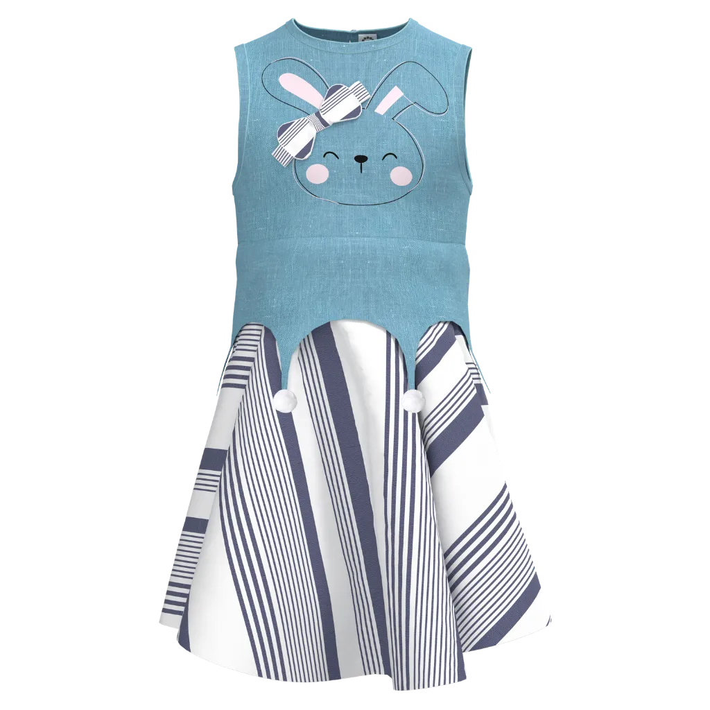Ash Bunny Print Girls Frock | Cute Kids Sleeveless Dress | Bunny Graphic Party & Casual Dress | 1820