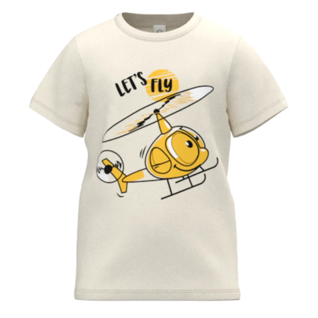 Ash Cotton Short Sleeve T-Shirt for Boys | Let’s Fly Helicopter Graphic Kids Tee | 1824
