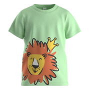 Green Cotton Short Sleeve T-Shirt for Boys | Lion Crown Graphic Summer Tee | 1826