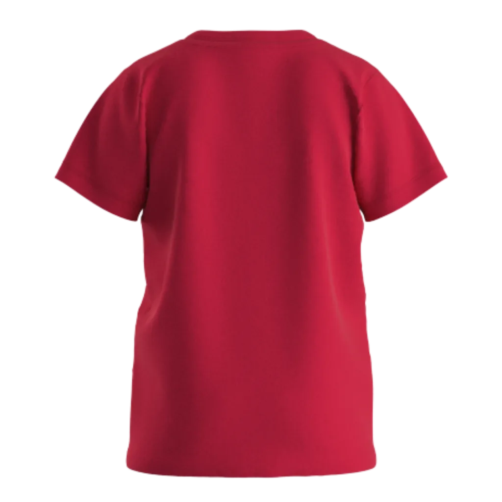 Red Giraffe Print Boys T-Shirt | Kids Cotton Casual Tee | “Good Mood” Graphic T-Shirt | 1827