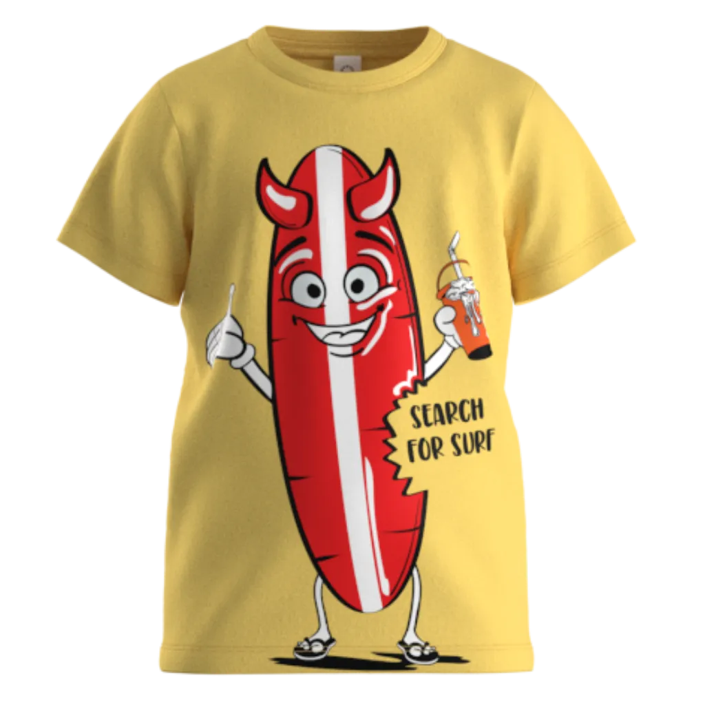 ছেলেদের জন্য হলুদ সুতির ছোট হাতা টি-শার্ট | সার্ফবোর্ড গ্রাফিক গ্রীষ্মকালীন টি-শার্ট | ১৮৩০
