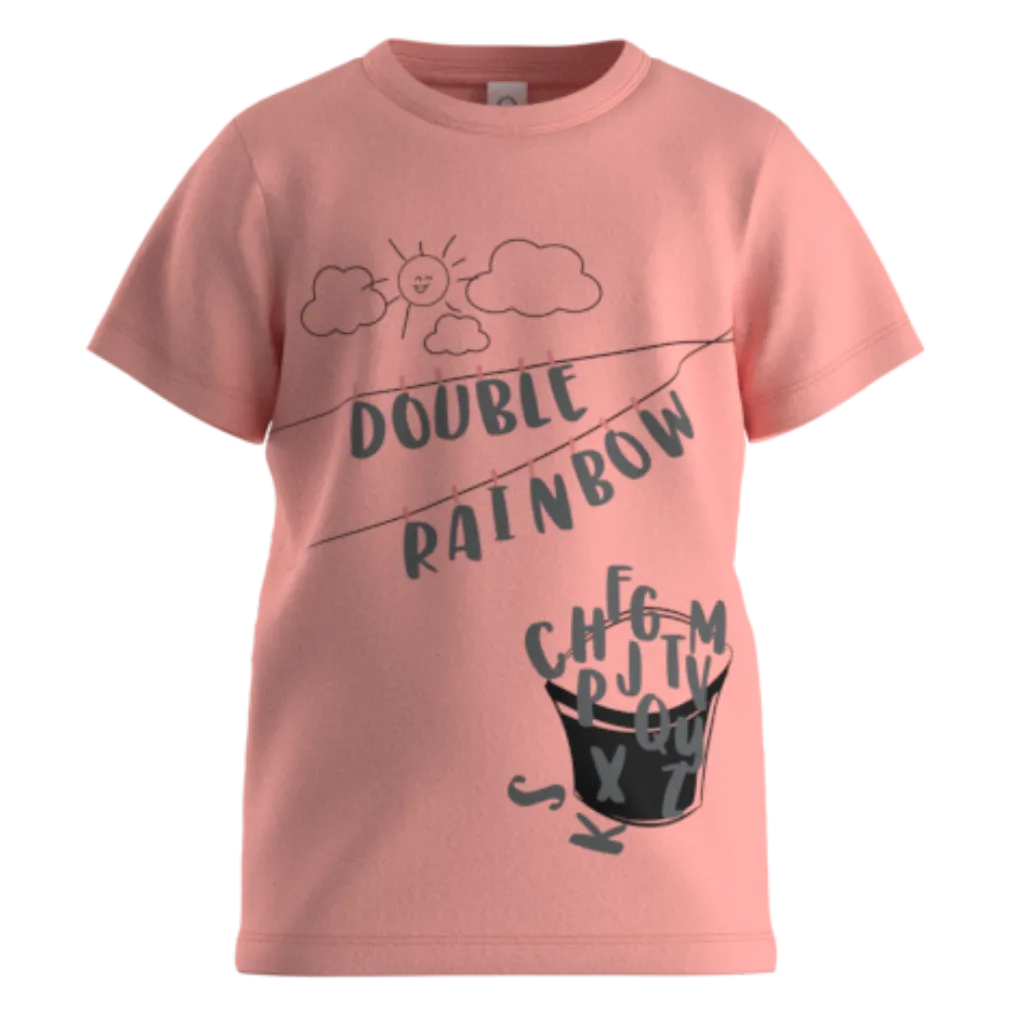 Peach Cotton Short Sleeve T-Shirt for Boys | Double Rainbow Graphic Summer Tee | 1833