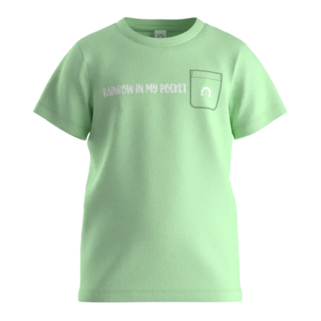 Green Boys Graphic T-Shirt | “Rainbow in My Pocket” Print | Soft Cotton Everyday Tee | 1835