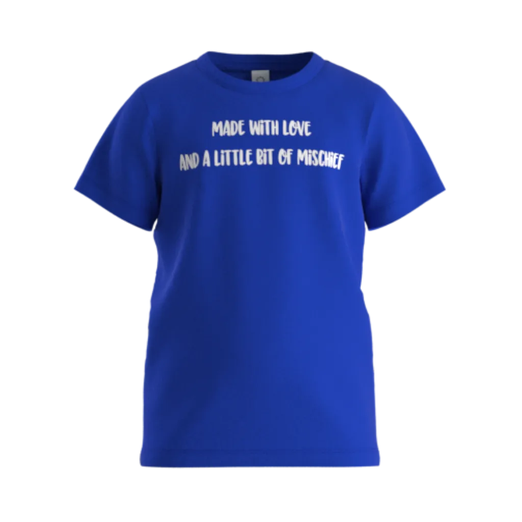 Blue Boys Graphic T-Shirt | "Made With Love & A Little Bit of Mischief" Print Tee | Soft Cotton Half Sleeve Casual T-Shirt | 1838
