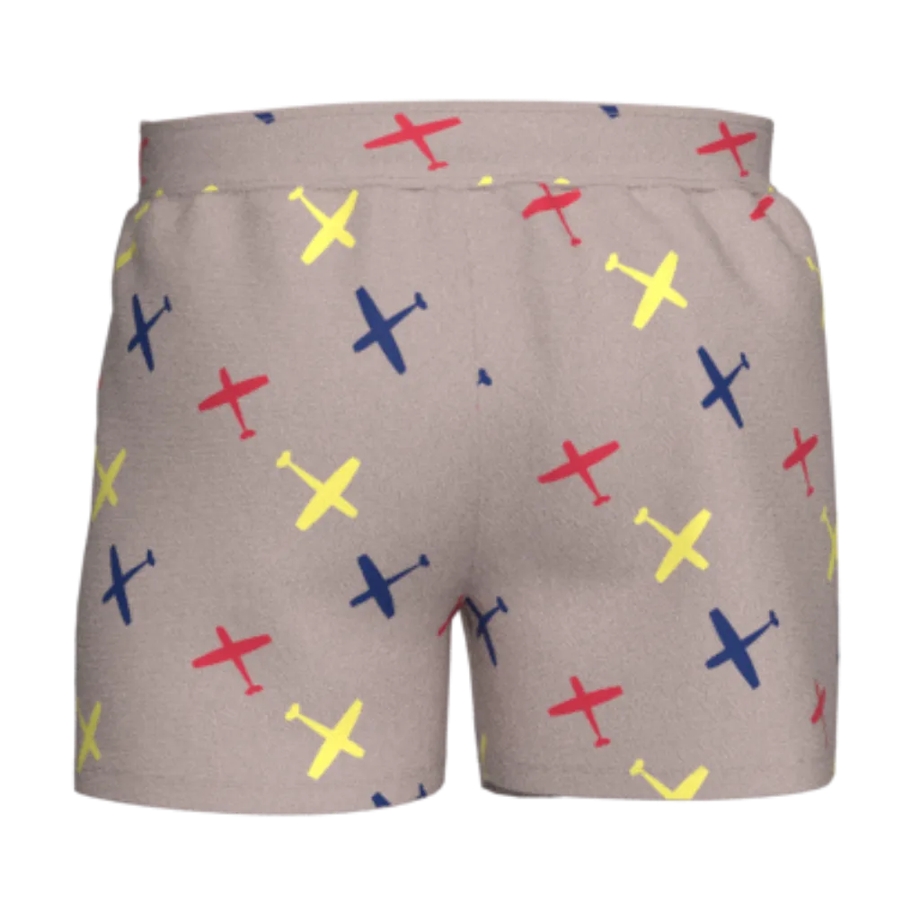 Brown Airplane Print Boys Shorts | Kids Cotton Casual Shorts | All-Over Plane Pattern Short Pant | 1857