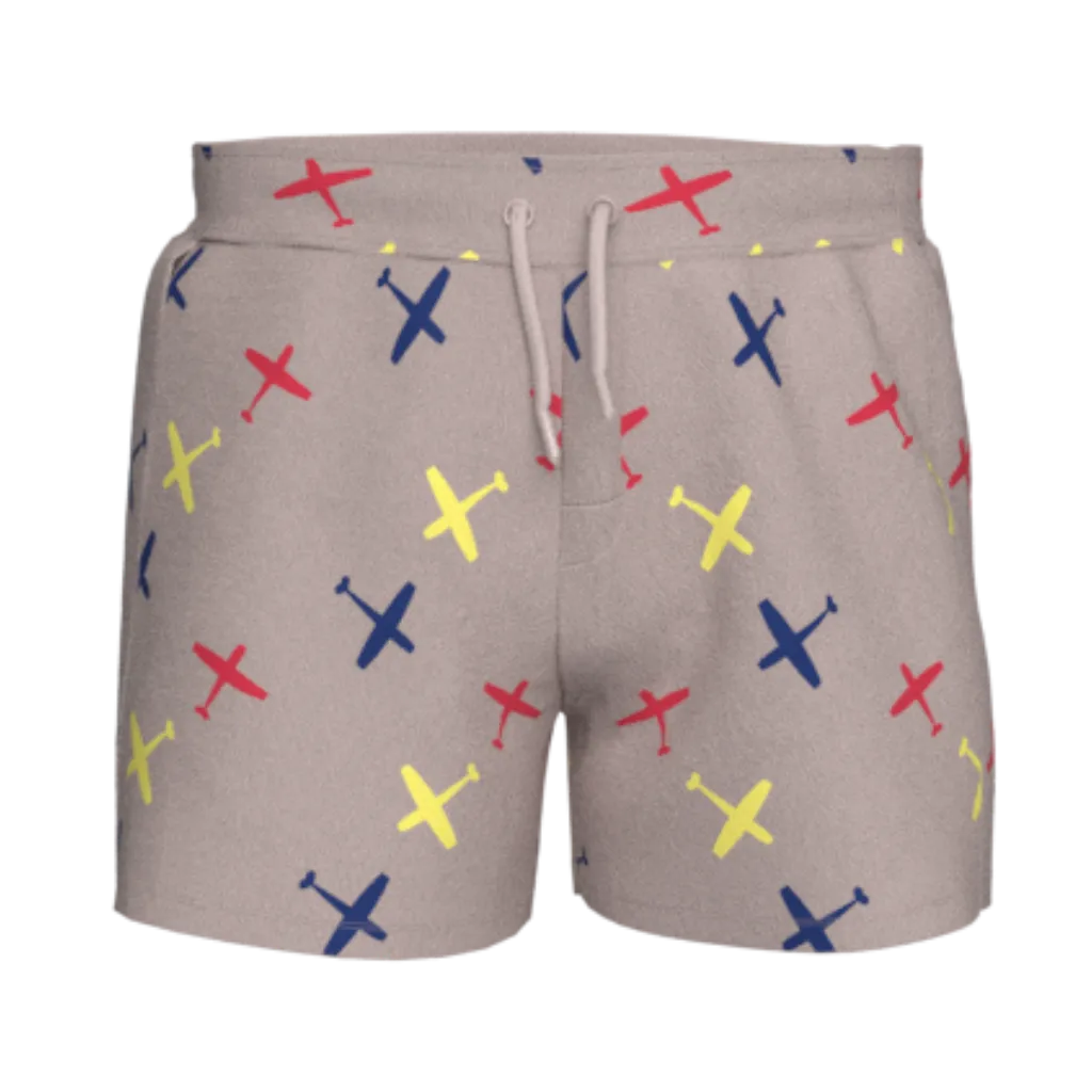 Brown Airplane Print Boys Shorts | Kids Cotton Casual Shorts | All-Over Plane Pattern Short Pant | 1857