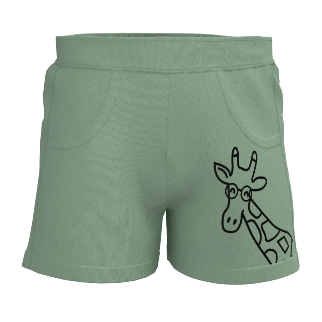 Green Giraffe Print Boys Shorts | Kids Cotton Casual Shorts | Minimal Cartoon Short Pant | 1862
