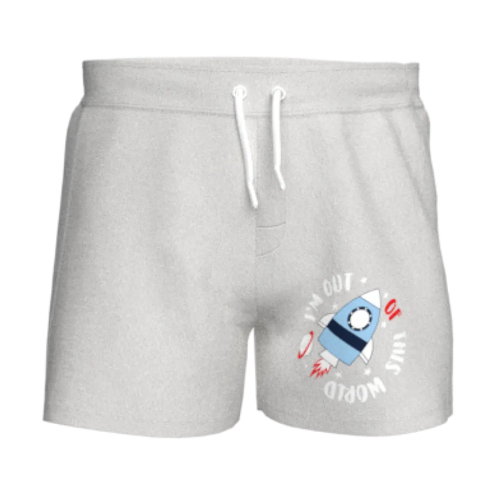Ash Rocket Print Boys Short Pant | Kids Cotton Drawstring Shorts | Space Graphic Boys Shorts | 1863
