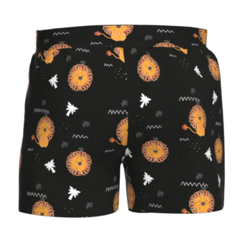 Black Lion Print Boys Shorts | Kids Cotton Casual Shorts | All-Over Animal Print Short Pant | 1864
