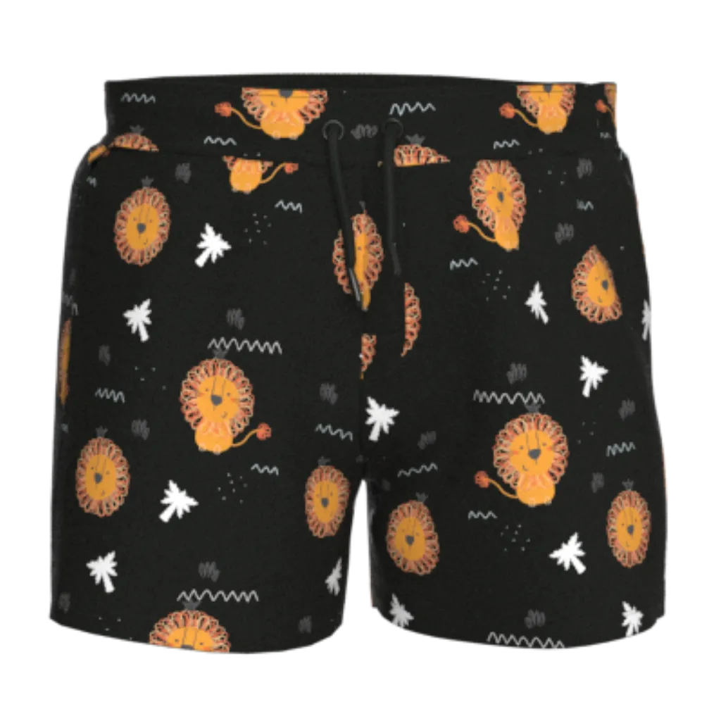 Black Lion Print Boys Shorts | Kids Cotton Casual Shorts | All-Over Animal Print Short Pant | 1864