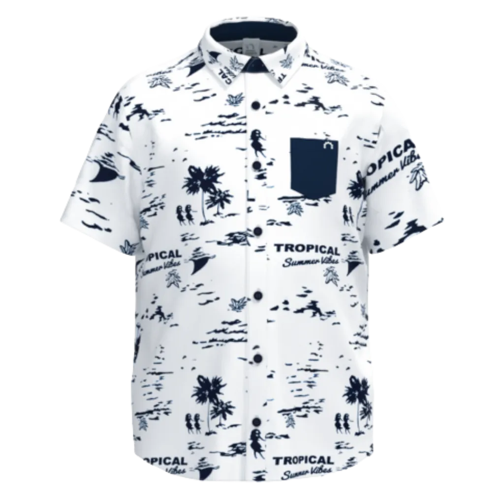 White Cotton Short Sleeve Shirt for Boys | Tropical Print Casual Shirt | Smart Summer Wear | 1869