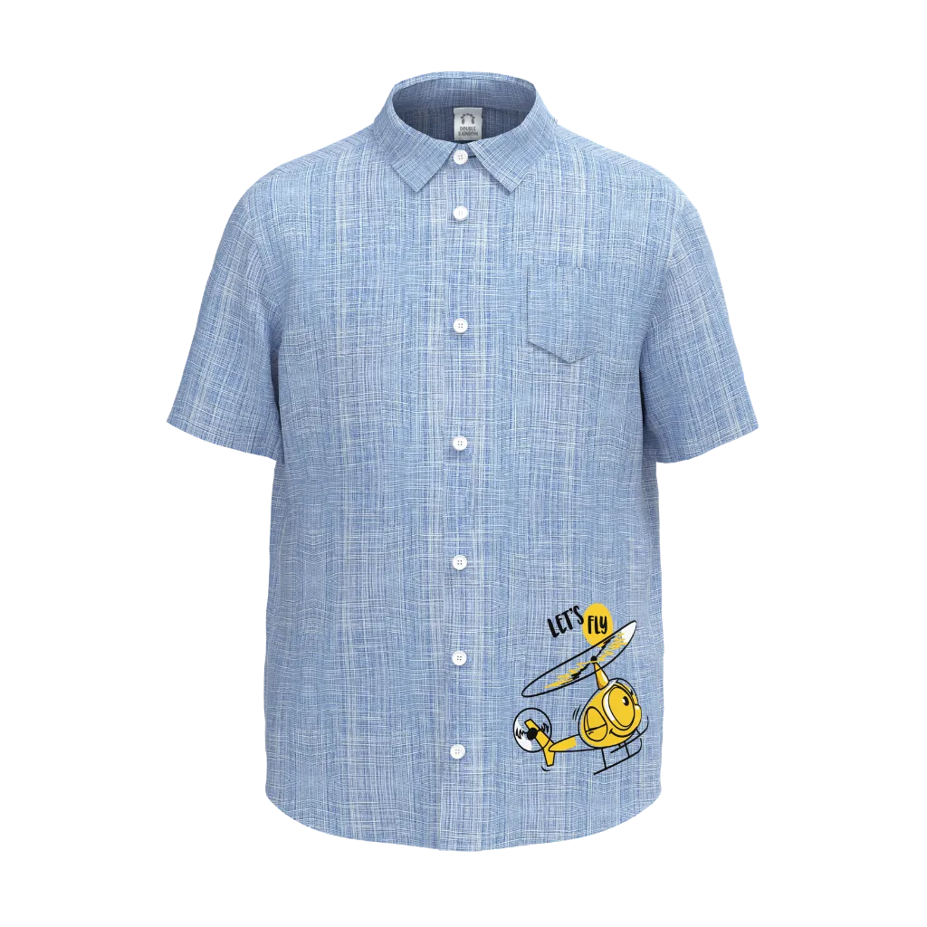 Blue Boys Casual Shirt | Airplane Graphic Short Sleeve Shirt | Soft Cotton Button-Down Summer Shirt | 1872