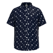 ছেলেদের জন্য গাঢ় নীল সুতির ছোট হাতা শার্ট | ফ্লেমিঙ্গো প্রিন্ট ক্যাজুয়াল শার্ট | স্মার্ট গ্রীষ্মকালীন পোশাক | ১৮৭৩