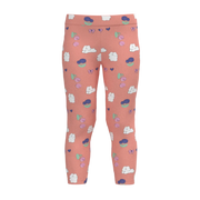 Pink Girls Printed Leggings | Floral & Cloud Print Stretch Leggings | Soft Cotton Everyday Wear for Girls | 1876