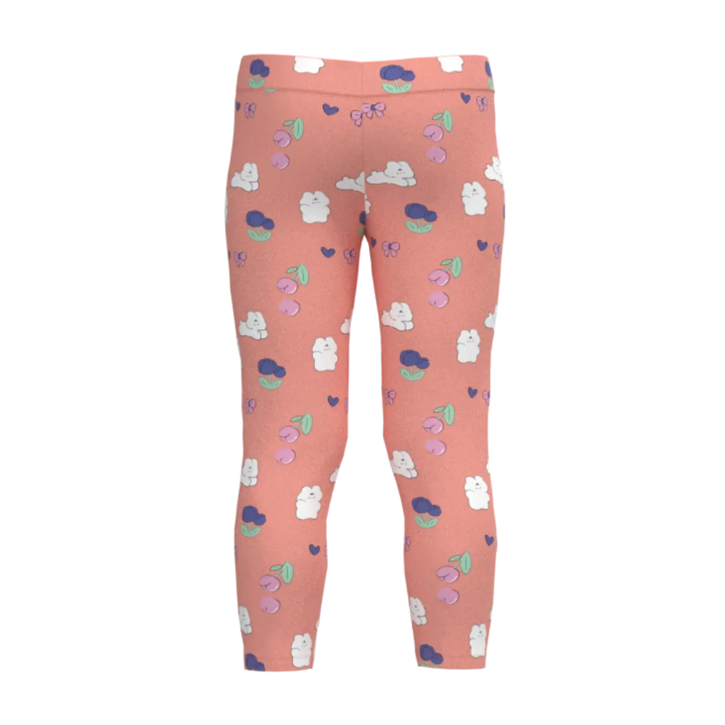 Pink Girls Printed Leggings | Floral & Cloud Print Stretch Leggings | Soft Cotton Everyday Wear for Girls | 1876