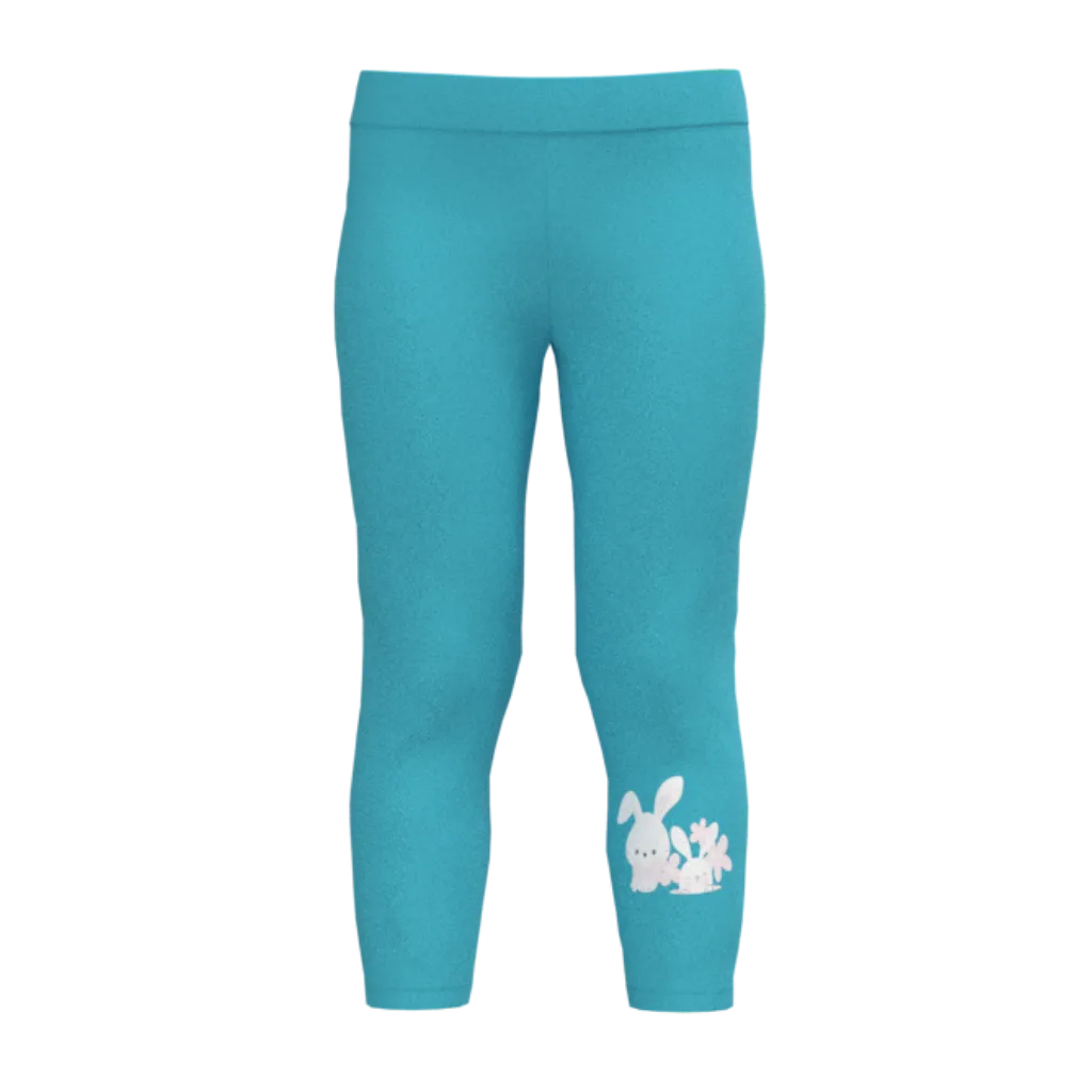 Cyan Girls Printed Leggings | Cute Bunny Graphic Stretch Leggings | Soft Cotton Everyday Wear for Girls | 1877