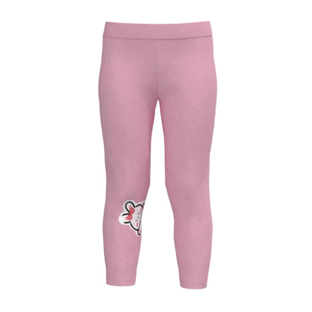Pink Girls Printed Leggings | Cute Bunny Graphic Stretch Leggings | Soft Cotton Everyday Wear for Girls | 1878