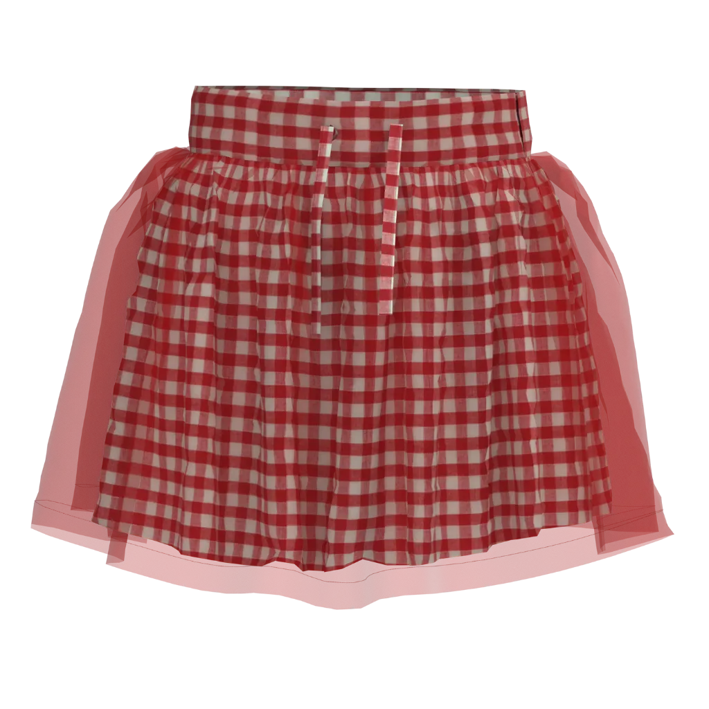Red Checkered Girls Skirt with Tulle | Kids Party Skirt | Layered Net Detail Skirt | 1879