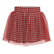 Red Checkered Girls Skirt with Tulle | Kids Party Skirt | Layered Net Detail Skirt | 1879