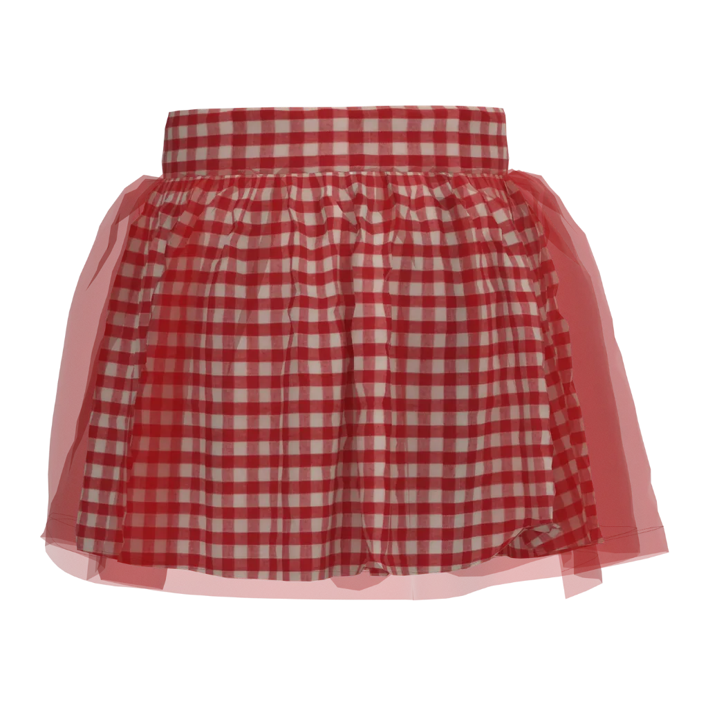 Red Checkered Girls Skirt with Tulle | Kids Party Skirt | Layered Net Detail Skirt | 1879