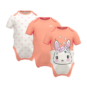 Pink Bunny Print Baby Girl Romper Set (3 PCS) | Soft Cotton Infant Bodysuits | Cute Newborn Essentials | 1887