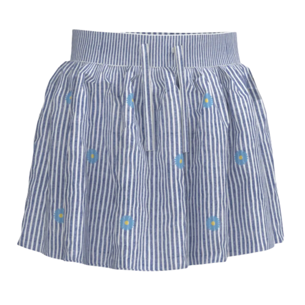 Blue Striped Floral Girls Skirt | Kids Cotton Summer Skirt | Minimal Flower Print Skirt | 1889
