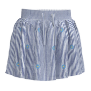 Blue Striped Floral Girls Skirt | Kids Cotton Summer Skirt | Minimal Flower Print Skirt | 1889