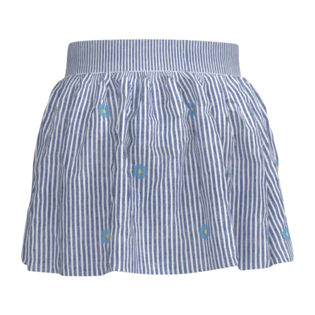 Blue Striped Floral Girls Skirt | Kids Cotton Summer Skirt | Minimal Flower Print Skirt | 1889
