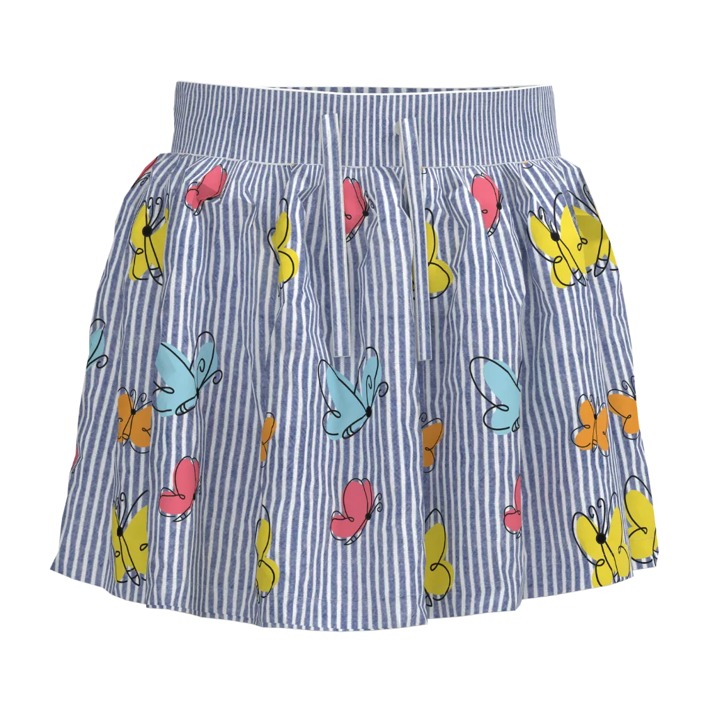 Blue Striped Butterfly Girls Skirt | Kids Cotton Summer Skirt | Colorful Butterfly Print Skirt | 1891