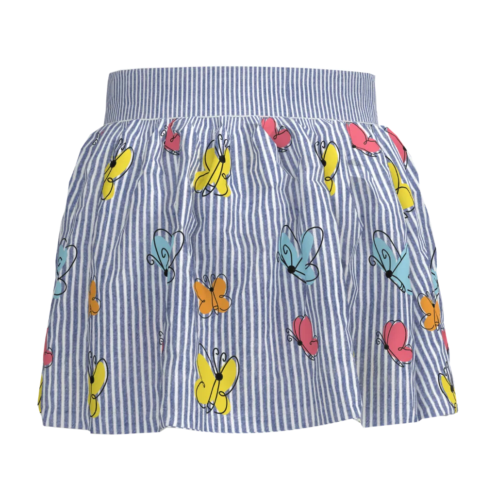 Blue Striped Butterfly Girls Skirt | Kids Cotton Summer Skirt | Colorful Butterfly Print Skirt | 1891