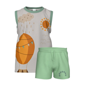 Ash Boys Sleeveless Co-Ord Set | Hot Air Balloon Print Summer Outfit | Soft Cotton Tank Top & Shorts Set | 1896