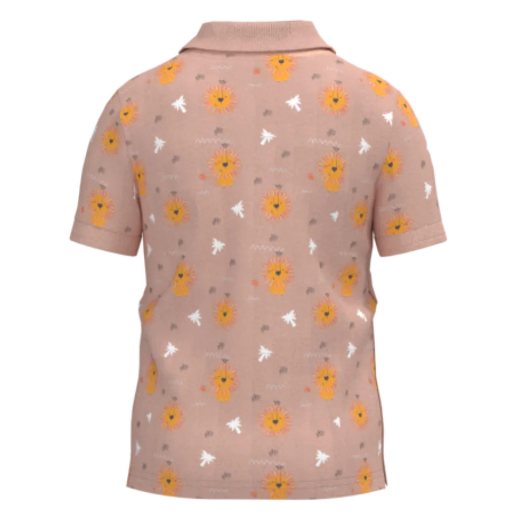 Bronze Cotton Short Sleeve Polo Shirt for Boys | Lion Print Smart Casual Polo | 1914