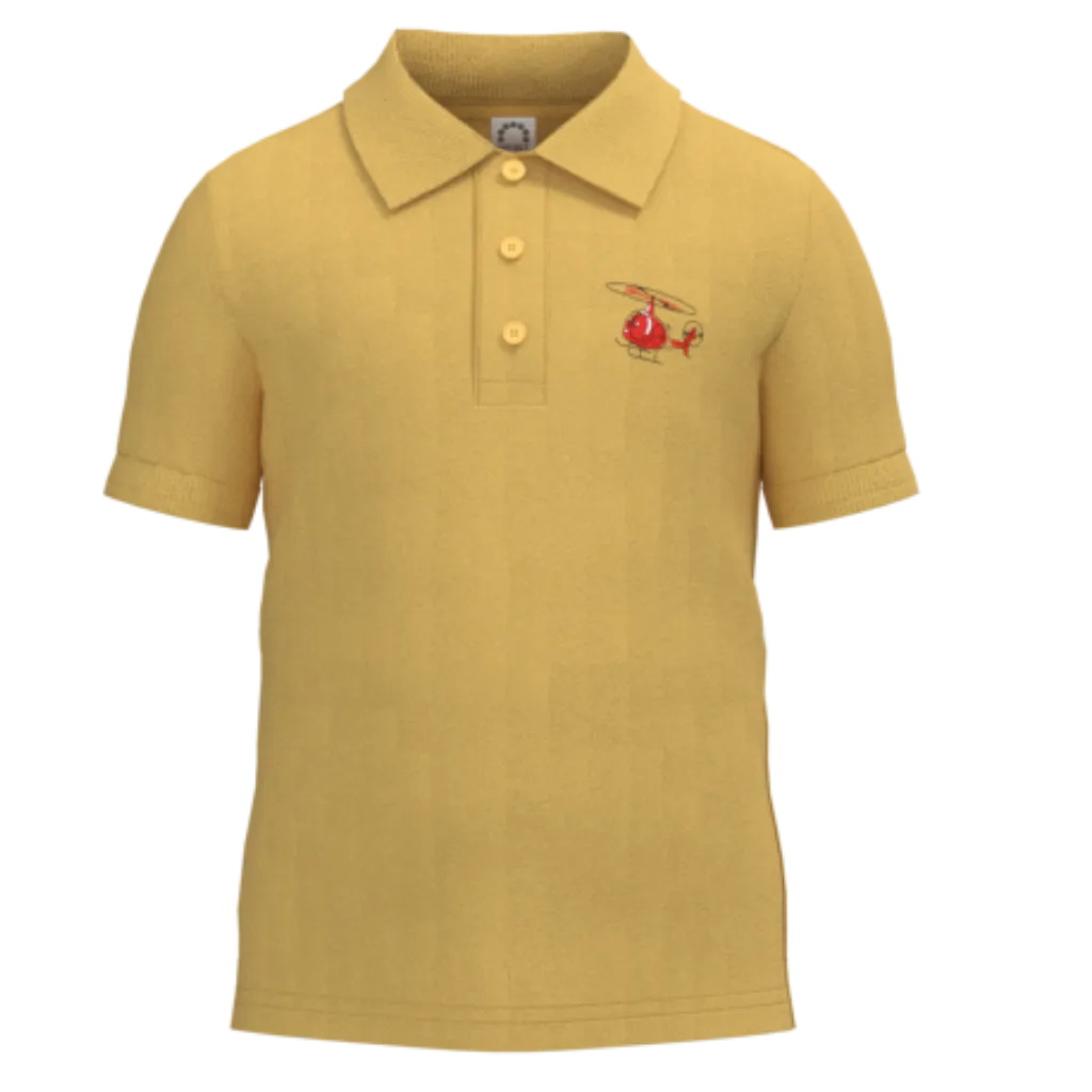 Yellow Cotton Short Sleeve Polo Shirt for Boys | Helicopter Patch Smart Kids Polo | 1916
