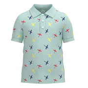 ছেলেদের জন্য ওয়ান নীল সুতির ছোট হাতা পোলো শার্ট | ক্রস প্রিন্ট গ্রাফিক গ্রীষ্মকালীন টি-শার্ট | ১৯১৯