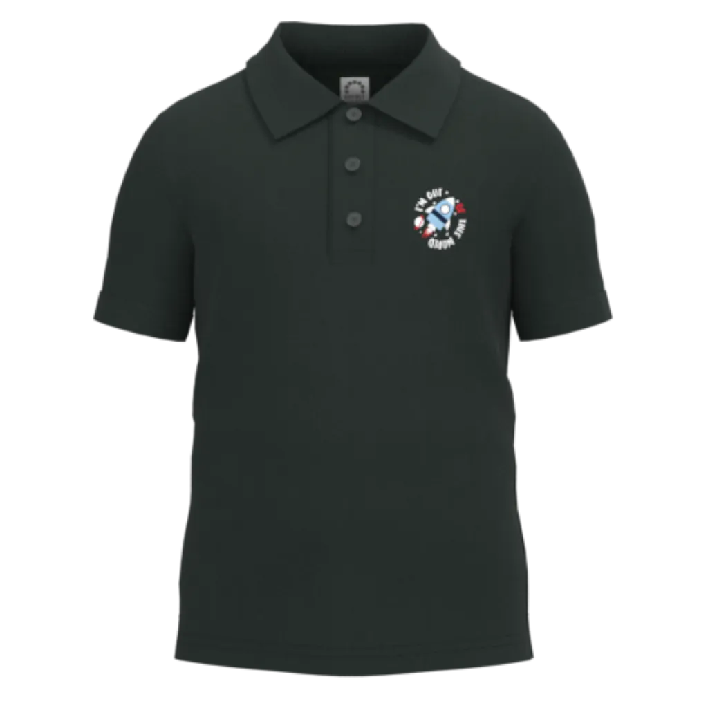 Black Cotton Short Sleeve Polo Shirt for Boys | Rocket Graphic Smart Summer Tee | 1920