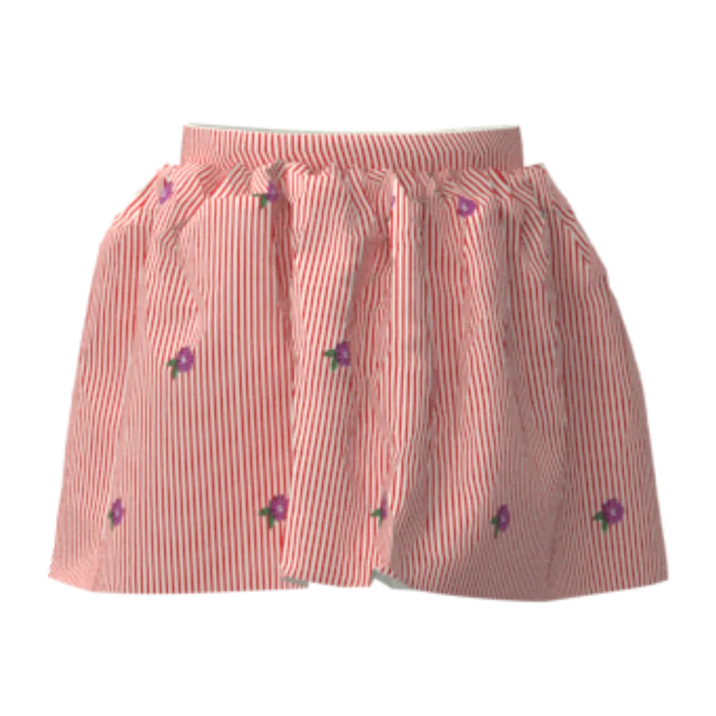 Peach Striped Floral Girls Skirt | Kids Cotton Summer Skirt | Lightweight Drawstring Waist Skirt | 1928