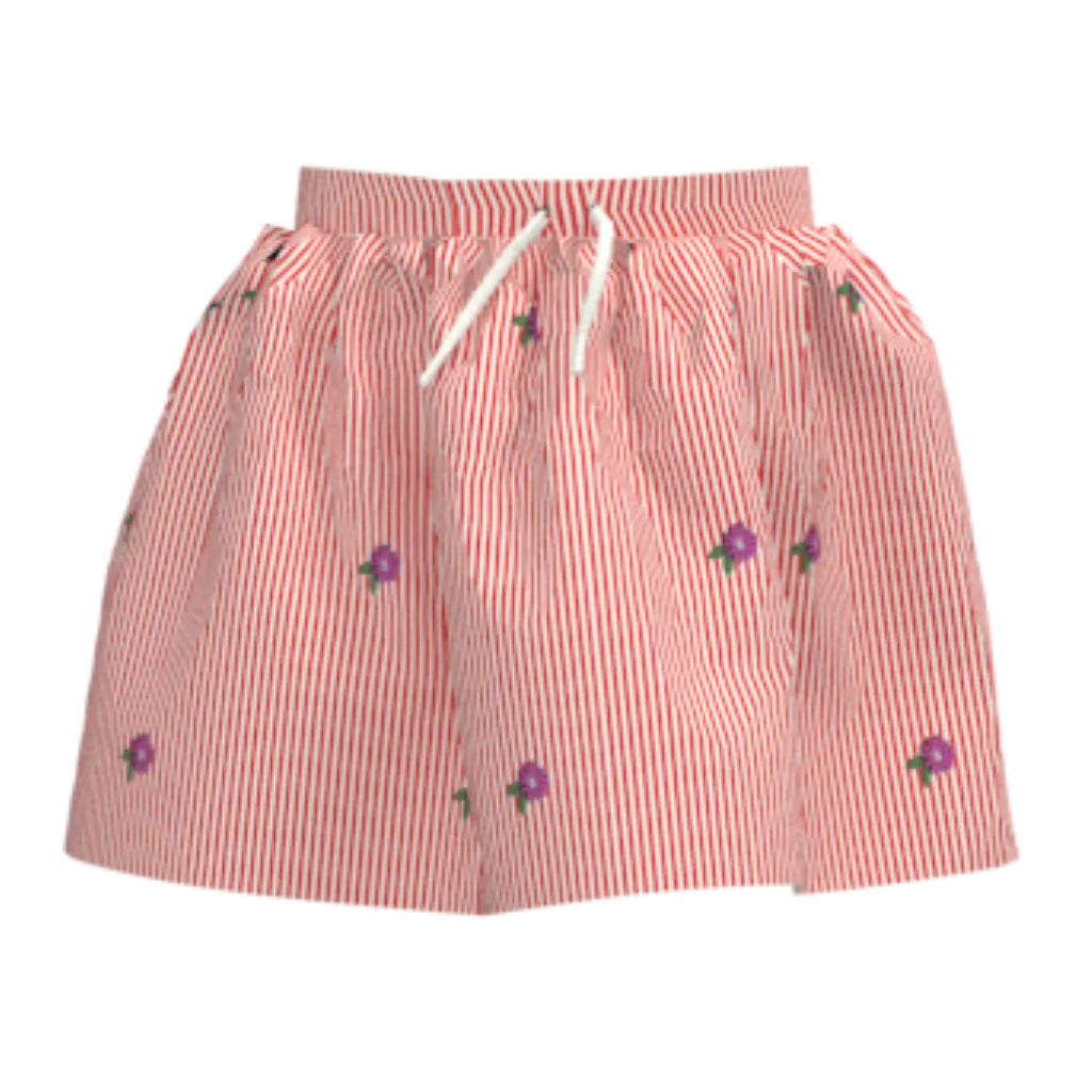 Peach Striped Floral Girls Skirt | Kids Cotton Summer Skirt | Lightweight Drawstring Waist Skirt | 1928
