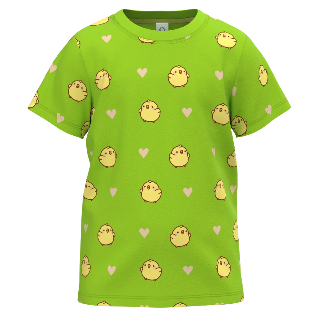 Green t-shirt with yellow chick pattern