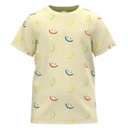 Beige t-shirt with colorful smiley face