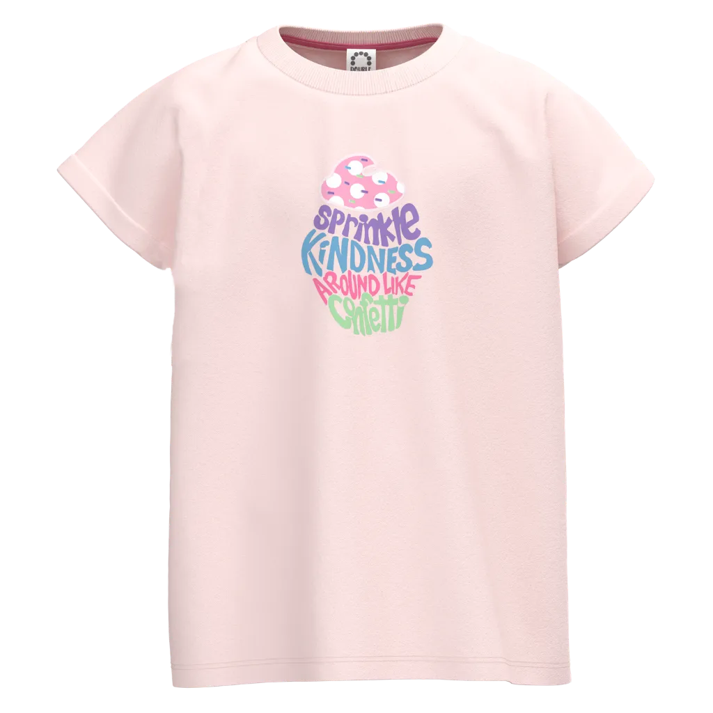 Crystal Pink Kindness Graphic T-Shirt for Girls | Kids Cotton Tee | Inspire Kindness Print Casual Wear | 1953