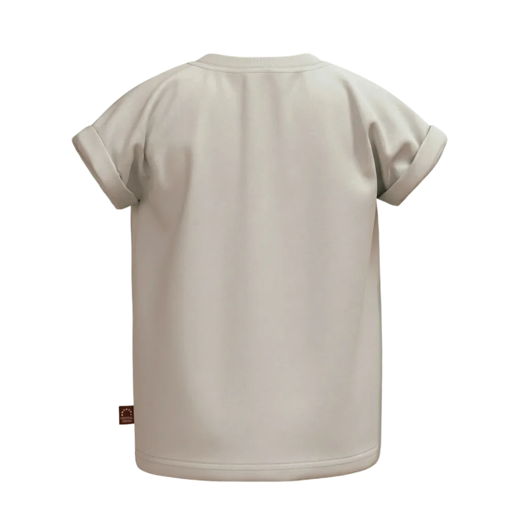 Silver Grey Girls Graphic T-Shirt | Strawberry Print Rolled Sleeve Tee | Comfortable Everyday Wear | 1960