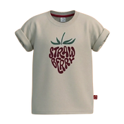 Silver Grey Girls Graphic T-Shirt | Strawberry Print Rolled Sleeve Tee | Comfortable Everyday Wear | 1960