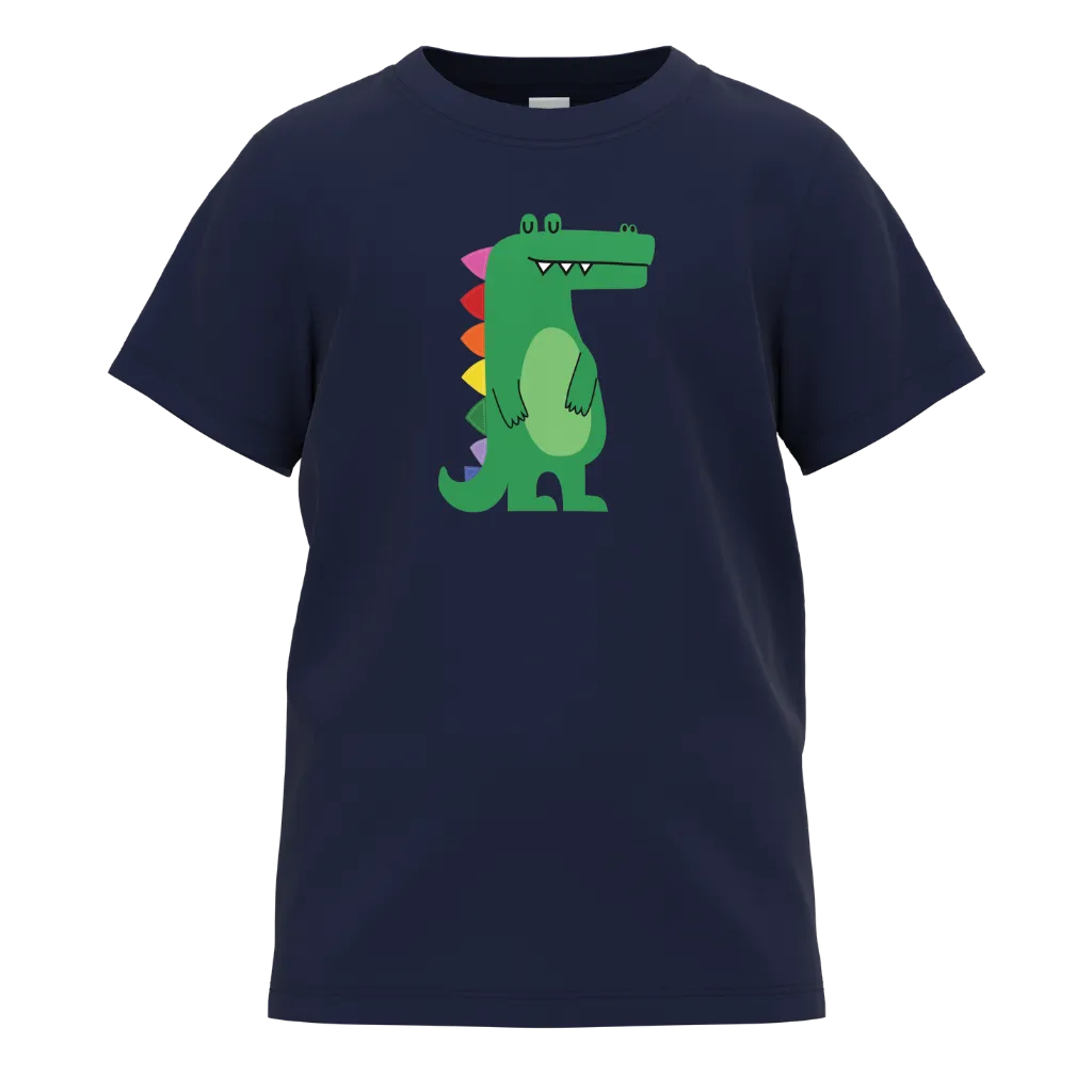 Navy blue t-shirt with a colorful alligator graphic