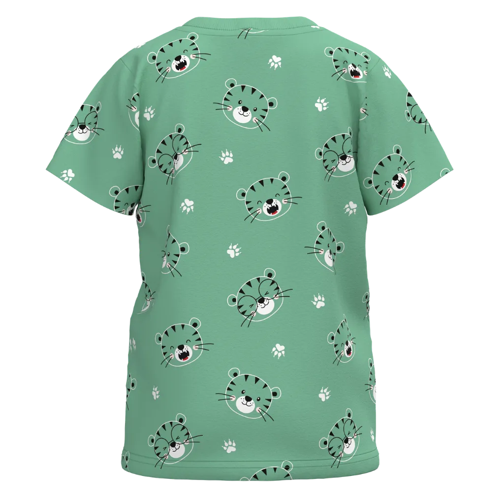 Sea Foam Tiger Print T-Shirt for Boys | Kids Cotton Tee | Cute Animal Print Casual Wear | 1974