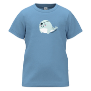 Blue t-shirt with a pirate whale design